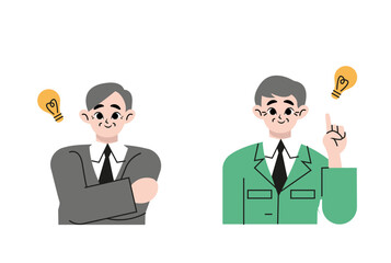 Elderly thinking. Emotions and gestures. Think not, do not understand, Think out. Concept learning of brain and alzheimer's disease of elderly. The contradictory emotions. Flat drawn style vector