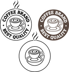 Line Art Round Coffee and Heart Icon with Text - Set 2