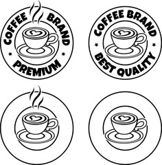 Line Art Round Coffee and Heart Icon with Text - Set 6