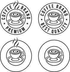 Line Art Round Coffee and Heart Icon with Text - Set 7