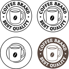 Line Art Round Coffee Mug and Bean Icons with Text - Set 3