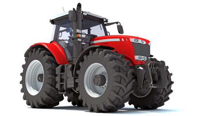 Farm Tractor 3D rendering on white background - obrazy, fototapety, plakaty