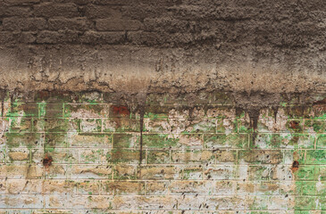 Fototapeta Old brick wall with rough cement mortar cover obraz