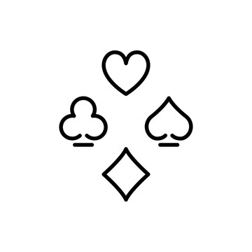 Gambling Card Suit Spade Line Icon. Casino Game Black Flat Symbol. Poker Play Suit Set Outline Pictogram. Playing Card. Black Jack Club in Las Vegas Symbol. Isolated Vector Illustration