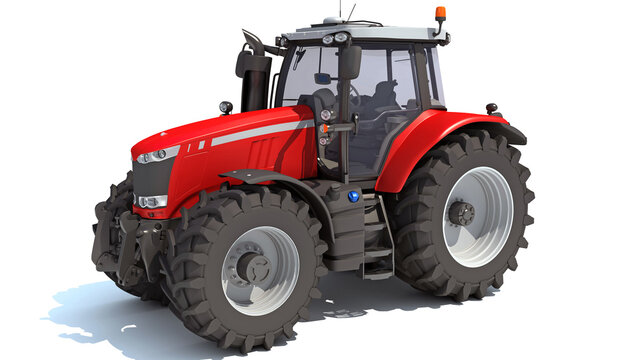 Fototapeta Farm Tractor 3D rendering on white background