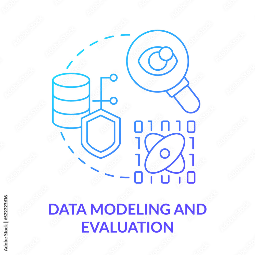 Poster data modeling and evaluation blue gradient concept icon. expertise. machine learning engineer skill 