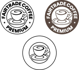 Line Art Round Swirly Coffee Cup Icon with Text - Set 10