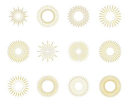 Sunburst set gold style. Sunlight logo icon emblem for your design .Vector illustration.
