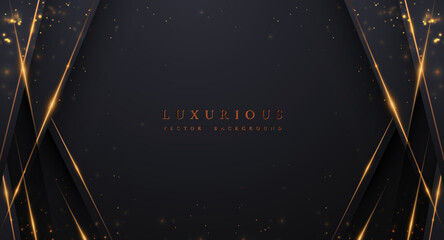 Abstract luxury black background with shining golden lines.