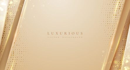 Abstract luxury cream background with shining golden lines and halftone dots.