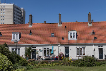 Fototapeta na wymiar View of Zandvoort national monument: Gasthuishofje (Guest house courtyard) - first structure in Zandvoort's reconstruction plan. Zandvoort, North Holland, the Netherlands.