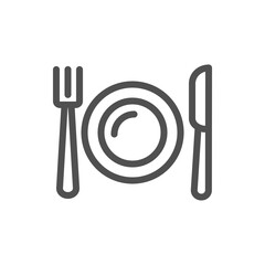 Plate, Fork and Knife Icon. Plate, Fork and Knife Related Vector Line Icon