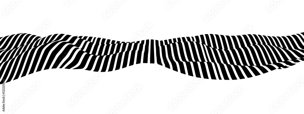 Poster optical illusion in the shape of distorted torus. abstract vector background with black and white li