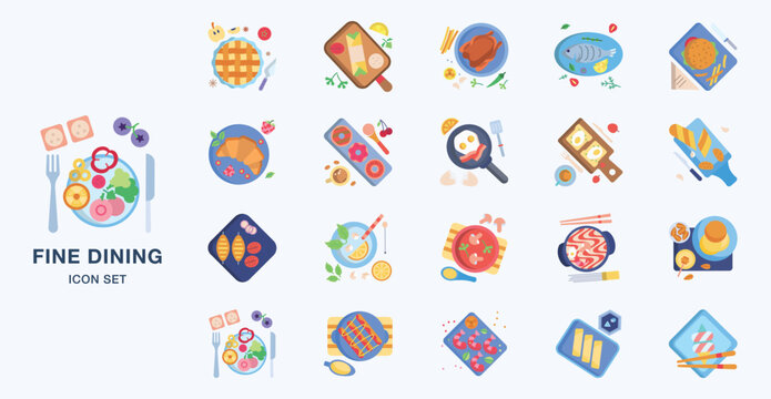 Fine Dining Restaurant Icon Set