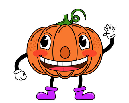 Hand drawn flat design trendy cartoon halloween pumpkin