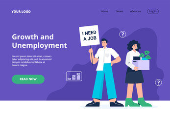Unemployment growth. Unemployed people in the covid-19 crisis and the economic collapse. People are fired and looking for a new jobs. Vector flat illustration from landing page or banner.