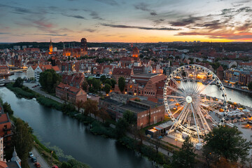 Fototapeta Beautiful Gdansk over the Motlawa river at sunset. Poland obraz