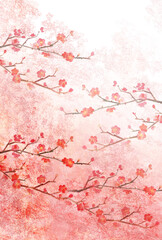 梅の花の水彩背景イメージイラスト
