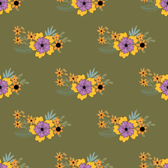 Seamless pattern with flowers. Bouquet, flowers, leaves.