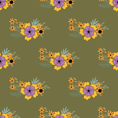 Seamless pattern with flowers. Bouquet, flowers, leaves.