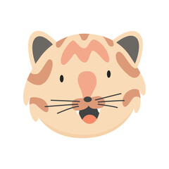 Cat head emoticon. Funny decorative drawn cat face character or avatar. Vector illustration of domestic pet