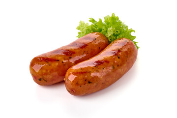 BBQ grilled pork sausages, isolated on white background.