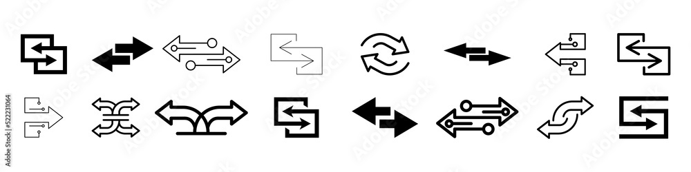 Poster transfer arrows icon set. linear style sign for mobile concept and web design. left right arrows ico