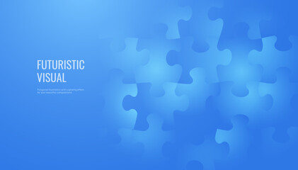 Puzzle background in digital futuristic style. The silhouettes of the puzzle pieces are combined into a pattern. Vector illustration on a light blue background.