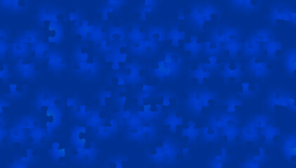 Puzzle background in digital futuristic style. The silhouettes of the puzzle pieces are combined into a pattern. Vector illustration on a blue background.