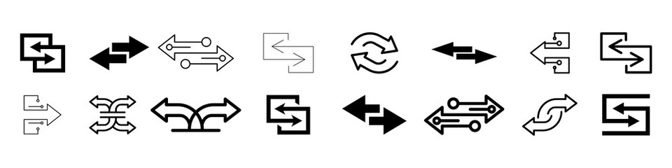 Transfer arrows icon set. Linear style sign for mobile concept and web design. Left right arrows icons. Symbol, logo illustration. Vector isolated on white background.