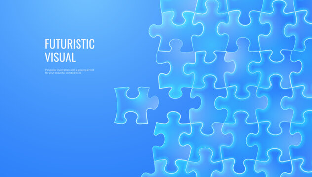 Puzzle piece in a digital futuristic style. Leadership concept, a piece of the puzzle is highlighted. Vector illustration on a dark night background with light effect.