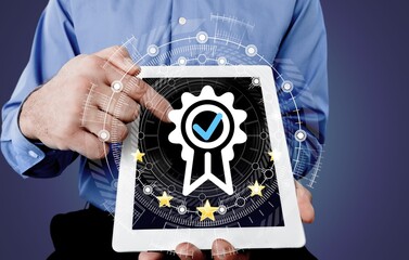 The concept of providing a five-star premium service. Showing award High standards are guaranteed,...