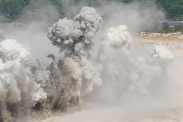 Smoke caused by explosions, white smoke like, background. Huge smoke of explosion