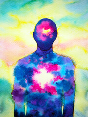 human head chakra body mind mental health healing spiritual imagine yoga breath power peace inspiring energy emotion holistic connected universe abstract art watercolor painting illustration design - 522231475
