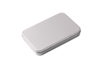 Blank metal box mockup isolated on white background. 3d rendering.