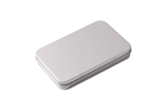 Blank metal box mockup isolated on white background. 3d rendering.
