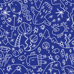 Fantastic magical underwater world - seamless vector pattern