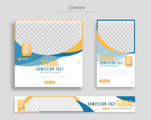 School admission sosial media post template and web banner for internet ads	