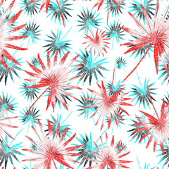 Watercolor seamless pattern with colorful abstract tropical leaves. Bright summer print with exotic plants. Creative trendy botanical textile design.	