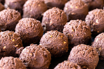 Sweet cocoa cookies. Freshly baked cocoa cookies in a tray. close up