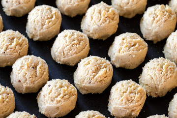 Sweet cookies. Freshly baked cookies in a tray. close up
