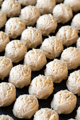 Sweet cookies. Freshly baked cookies in a tray. close up