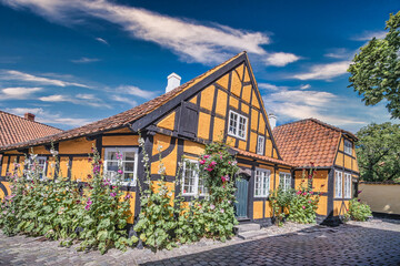 Old narrow streets in faaborg city, Denmark