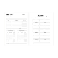 Monthly and weekly budget planner in monochrome theme 