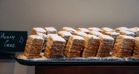 Honey cakes. Sweet treat. Buffet at the event.