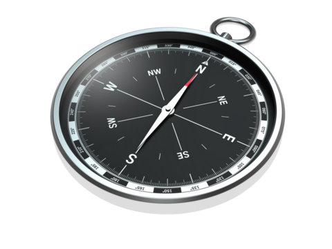 Moderner Kompass Taschenkompass mit Metallgehäuse isoliert mit transparentem Hintergrund