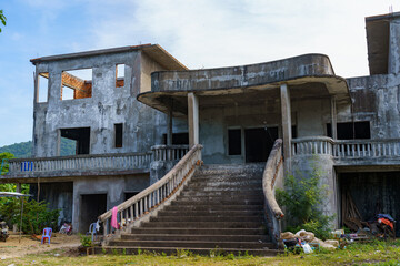 Fototapeta premium Cambodia. The seaside resort of Kep. Krong Kep Province. Colonial villa from the 1950s ruined by the Red Kmers and now restored