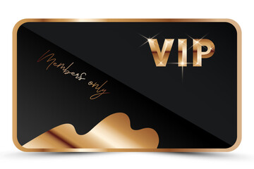 Black elegant vip card template. Modern business card for members only with golden 3d text, crown. Luxury abstract invitation. Vector illustration for loyalty, bonus card, gift certificate.