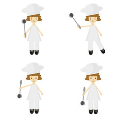 nice girl cook with ladle on white background cartoon