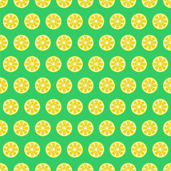 seamless pattern with lemon slices on green background 
